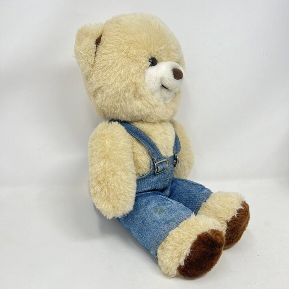 Vintage 1987 Fairview Teddy Bears Denim Overalls Tan Stuffed Animal 14" Tall - Picture 3 of 6